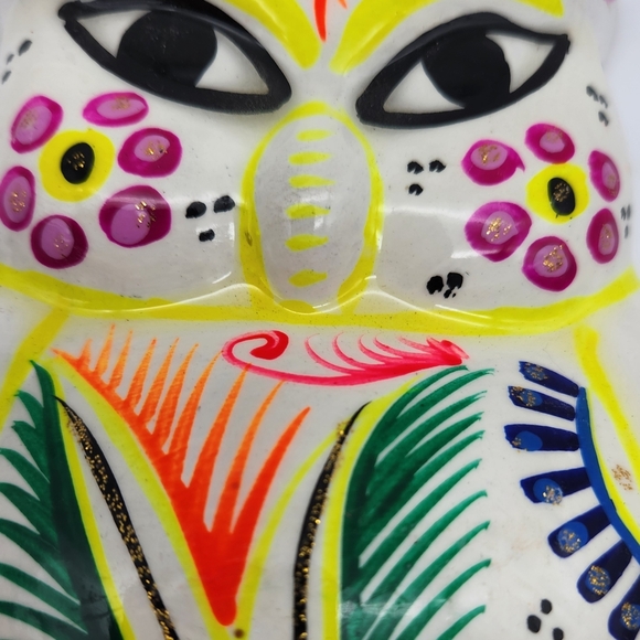 Handmade Guerrero Owl Wall Art Mexican Terracotta Ceramic 6.75"H Sparkly - Picture 2 of 5